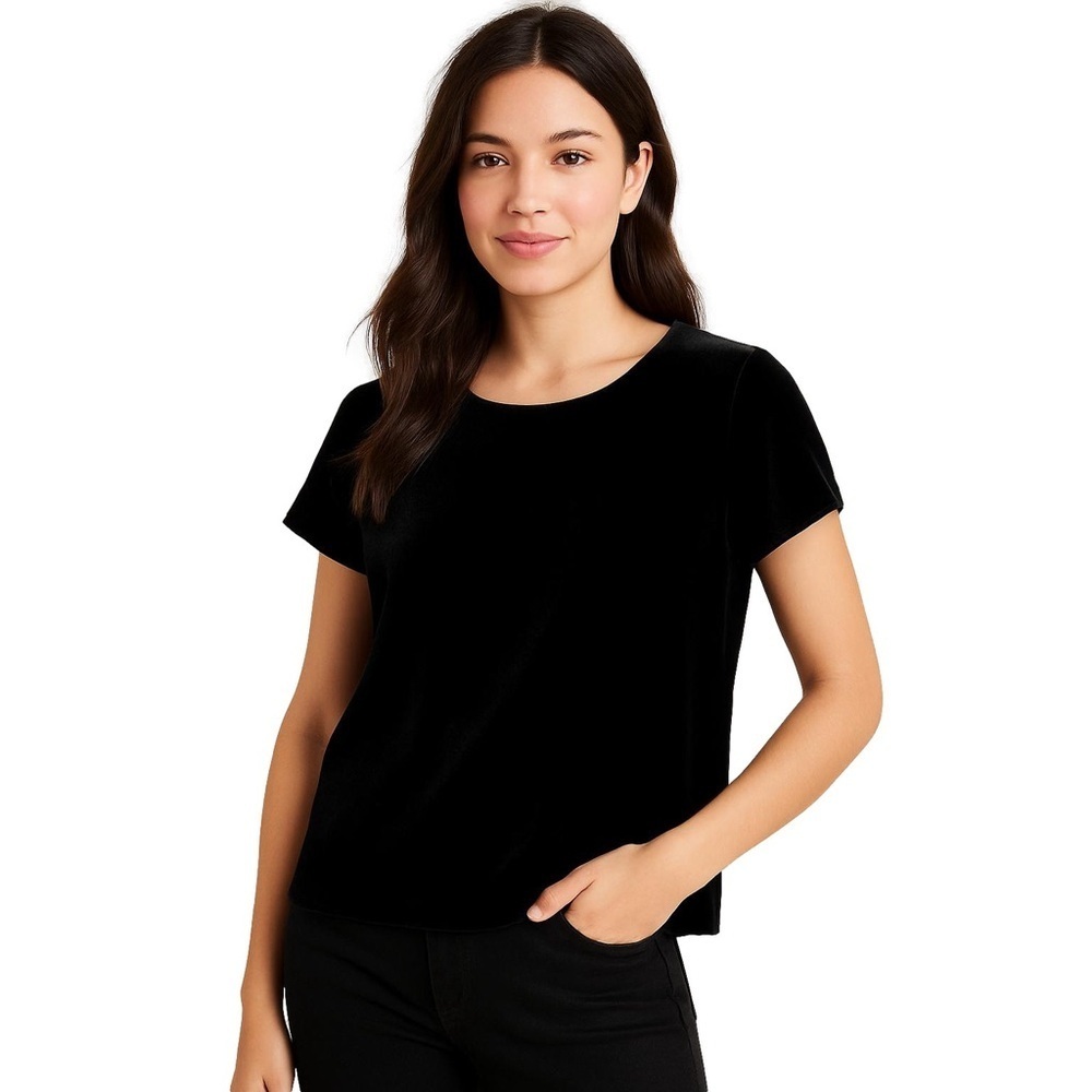 J. Crew Sz S Velvet Short Sleeve Top Blouse in Black NWT